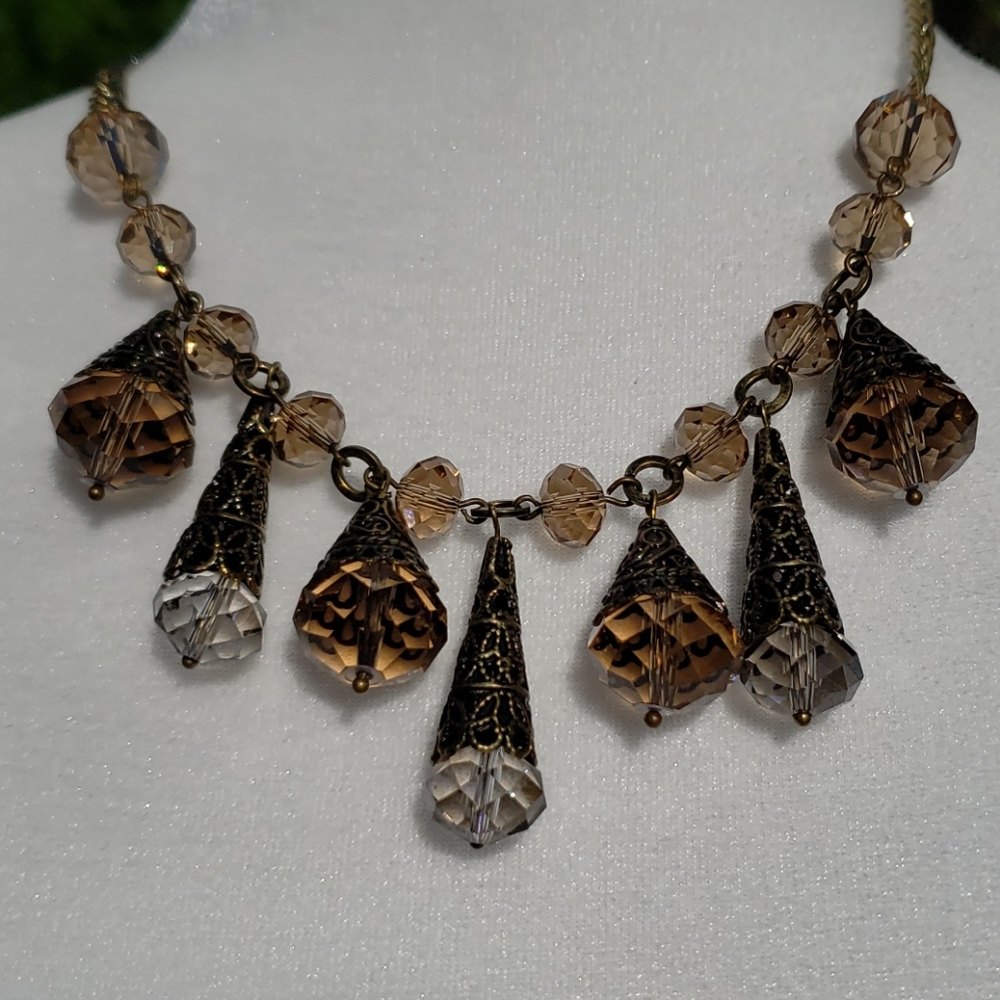 Antique look Brown Amber Necklace Set